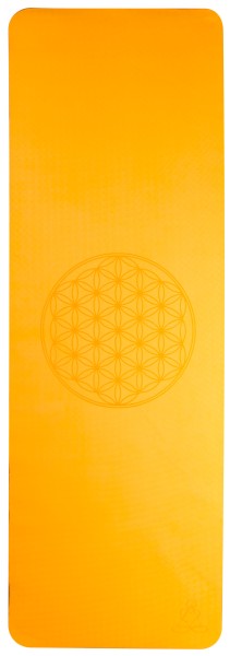 Yogamatte mit Blume des Lebens, orange/grau, 182x61cm, TPE ecofriendly