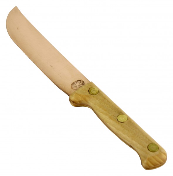 OJ Bron Kupfermesser Unico, Handgeschmiedetes Küchenmesser, Antibakteriell, Griff aus Eschenholz
